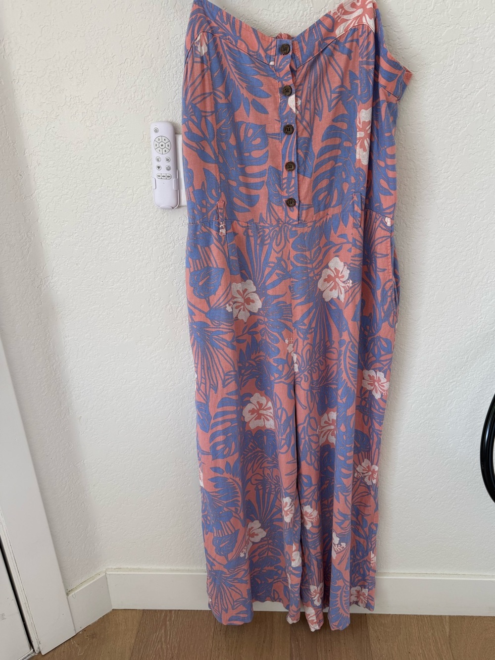 Margaritaville Coral-Pink and Periwinkle Tropical Print Jumpsuit